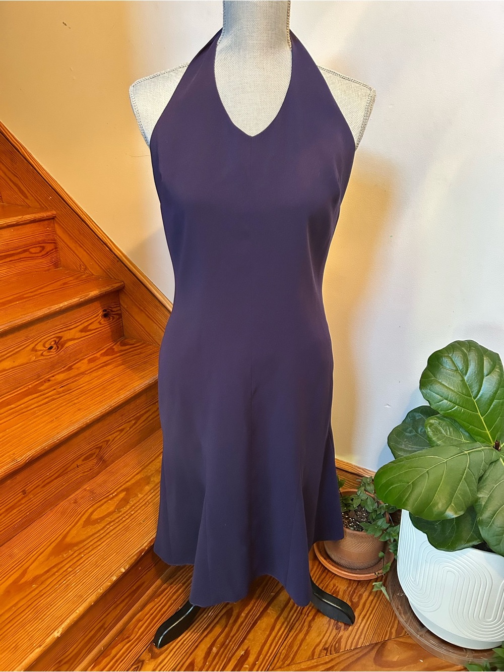 Backless Halter Midi Dress in Deep Plum
